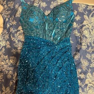 Elegant Teal Sequin Dress
